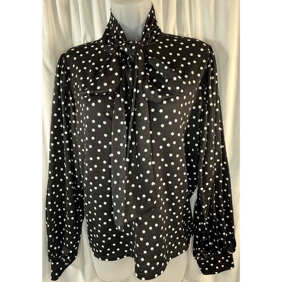 Zara Polka Dot Blouse Bow Classic Preppy Black White M Rockabilly 80-30 - Picture 15 of 15